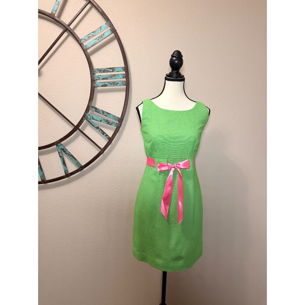 Etcetera Dress 2 NWOT Green Pink Sleeveless Textured Lined Sheath Designer